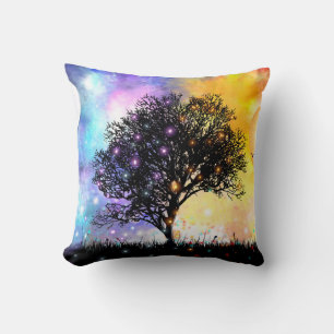 Coussin Coucher de soleil surréaliste avec silhouette noir