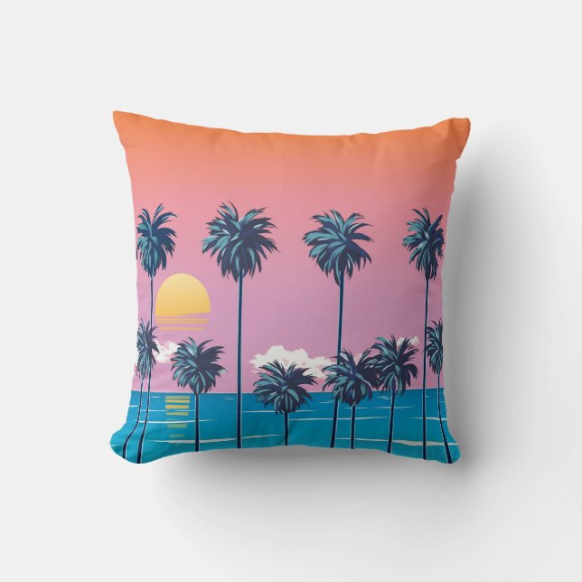 Coussin Coucher de soleil tropical : Illustration de plage (Recto)