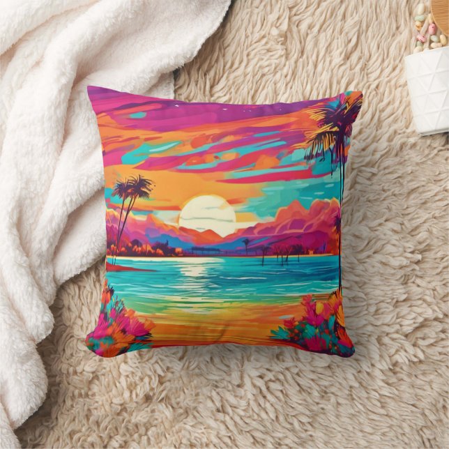 Coussin Coucher de soleil tropical vif (Couverture)