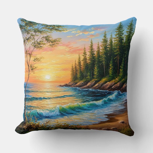 Coussin Coucher de soleil vibrant sur les vagues de l'océa (Recto)