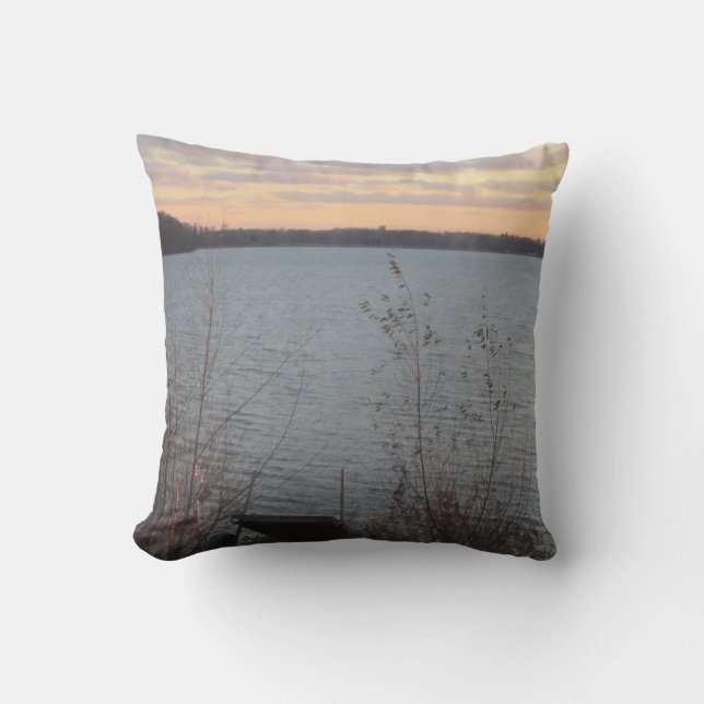 Coussin Coucher du soleil de rivage de lac "accueil (Recto)