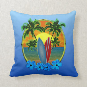 Coussin Coucher du soleil et planches de surf