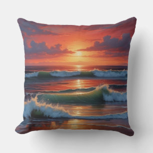 Coussin Coucher Rouge Océan Peinture de paysage marin