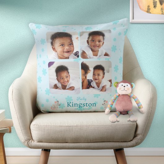 Coussin Couette Bleu Nom du bébé Photo Jeu d'oreiller