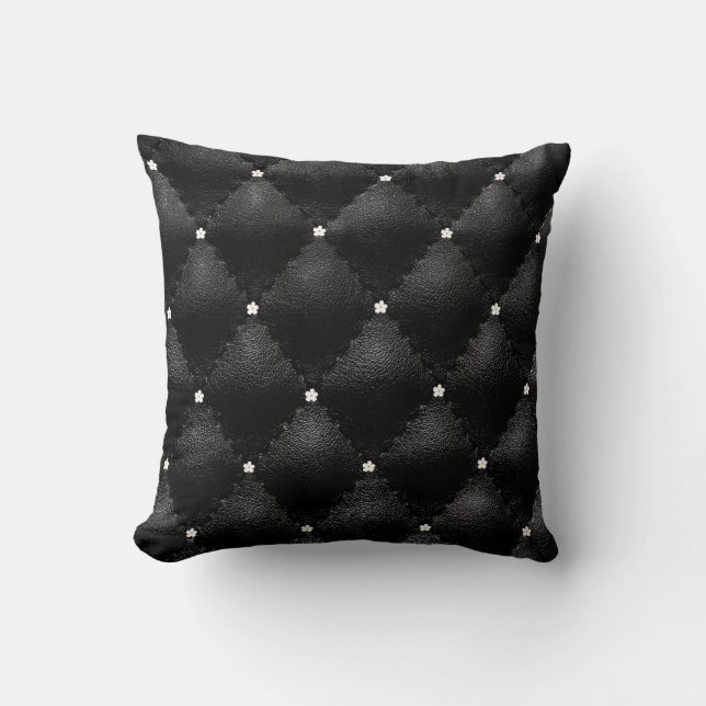 Coussin Couette en cuir noir Tiny Flower (Recto)