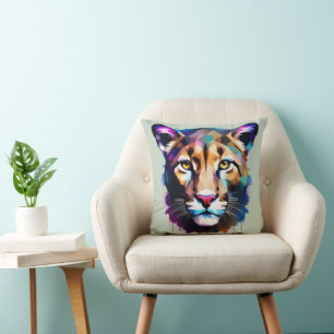 Coussin Cougar Color Splash Art Abstrait,