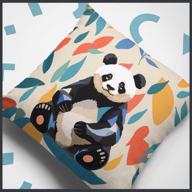 Coussin Couleur assis Panda Ours Matisse Inspiré (Créateur téléchargé)