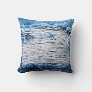 Coussin Couleur bleu déchirée jean texture avec espace pou