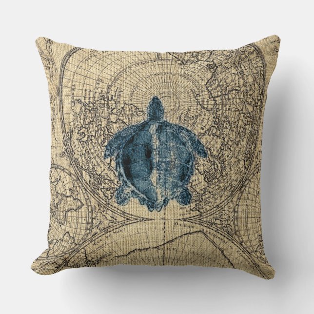 Coussin Couleur côtière de miel de tortue de carte bleue (Recto)