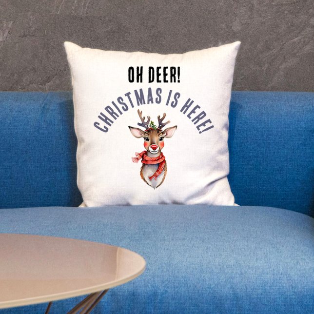 Coussin Couleur d'aquarelle rouge de Noël roudolph Reindee (Créateur téléchargé)