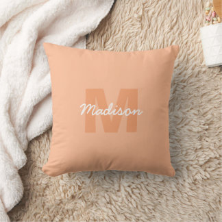Coussin Couleur de pêche de 2024 avec nom Monogramme perso