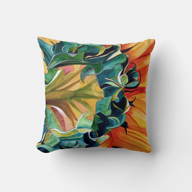 Coussin Couleur de tournesol jaune peinture d'art original (Recto)