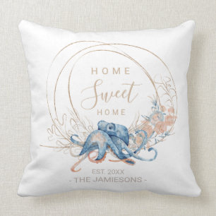 Coussin Couleur d'eau bleu de la maison côtière Octopus 