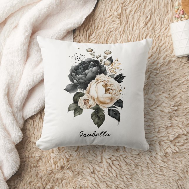 Coussin Couleur d'eau douce sur mesure Floral noir (Couverture)