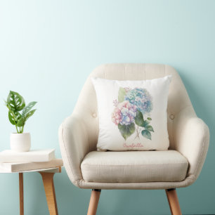 Coussin Couleur d'eau douce sur mesure Hydrangea Floral