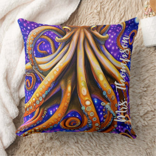 Coussin Couleur d'eau mignonne Octopus avec nom personnali