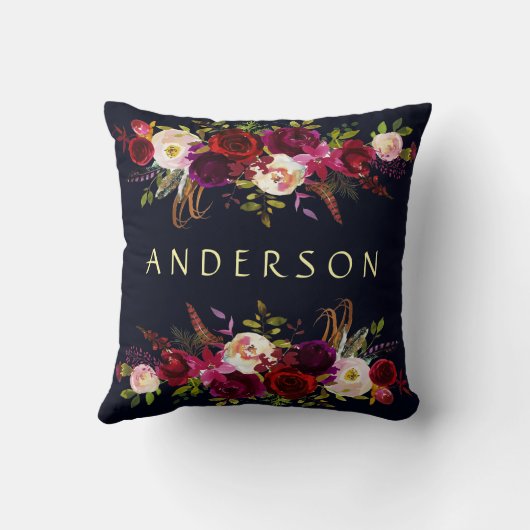 Coussin COULEUR ÉDITABLE Marine Bourgogne Rustique Boho Fl (Verso)