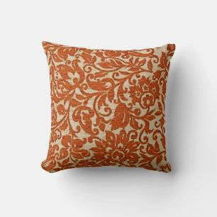 Coussin Couleur marron exotique motif floral javanais tiss