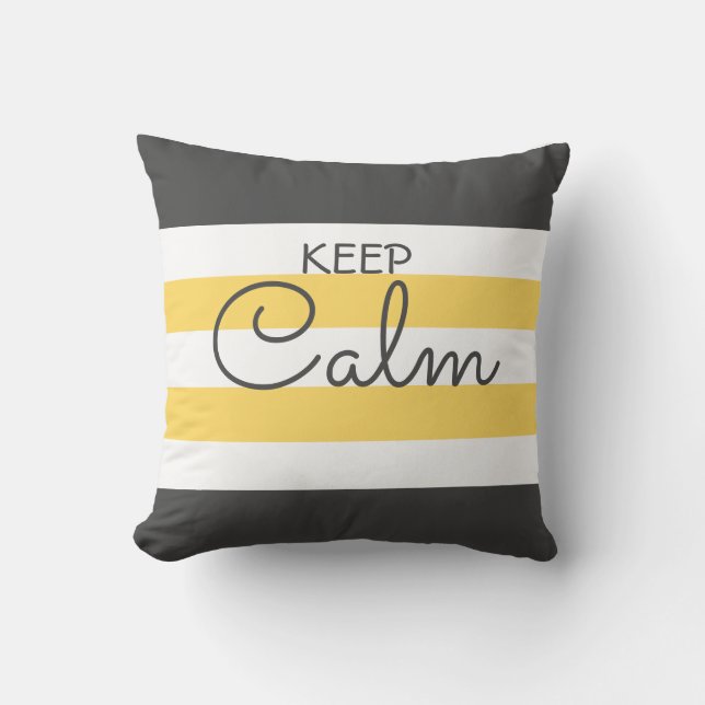 Coussin Couleur mignonne Gris rayé et Jaune avec texte (Recto)