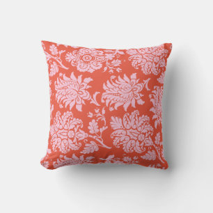 Coussin couleur orange et rose Damas
