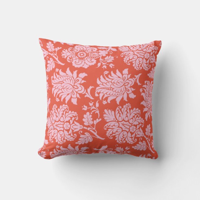 Coussin couleur orange et rose Damas (Recto)