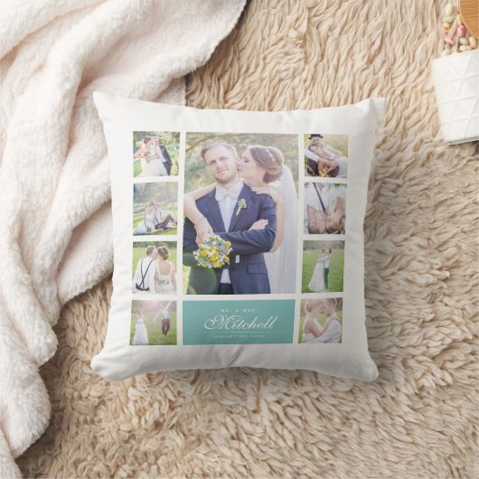 Coussin Couleur personnalisée Élégant Script Mr & Mrs Coll (Couverture)