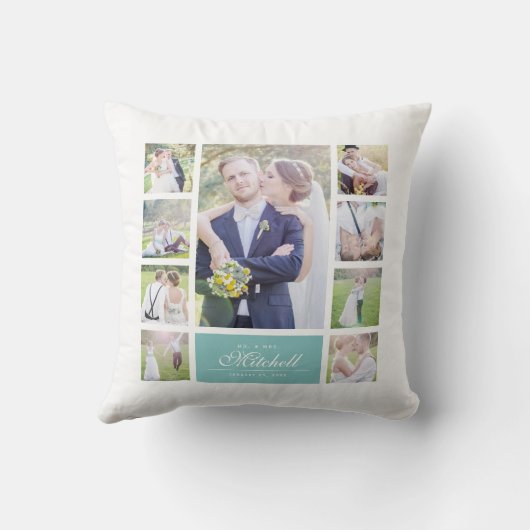 Coussin Couleur personnalisée Élégant Script Mr & Mrs Coll (Verso)