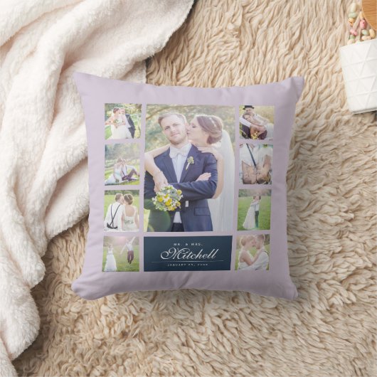 Coussin Couleur personnalisée Élégant Script Mr & Mrs Coll (Couverture)