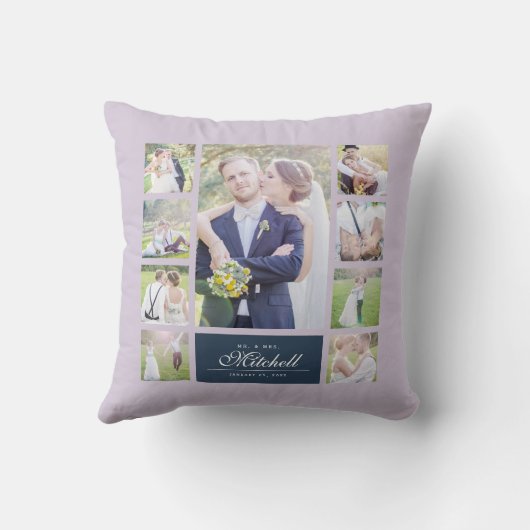 Coussin Couleur personnalisée Élégant Script Mr & Mrs Coll (Verso)