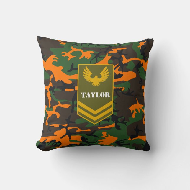 Coussin Couleur personnalisée et monogramme camouflage mil (Recto)