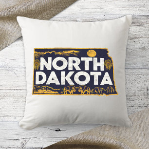 Coussin Couleur Rétro de l'État d'Accueil Dakota du Nord