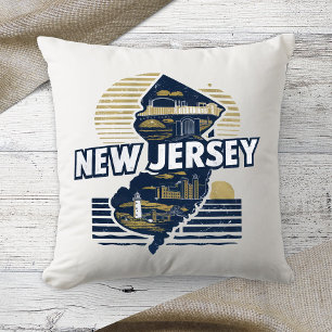 Coussin Couleur Rétro de l'État d'Origine New Jersey
