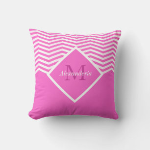 Coussin Couleur unie rose Monogrammé Blanc Chevron