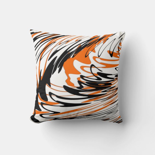 Coussin Couleurs Bengale Lignes Orange et Noires Ondulées (Recto)