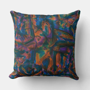 Coussin Couleurs bleues teintées et dentées en cuivre viei