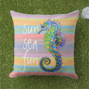 Coussin Couleurs d'été brillantes Artsy Seahorse