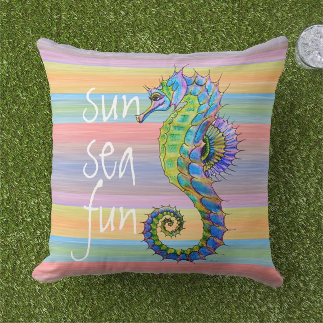 Coussin Couleurs d'été brillantes Artsy Seahorse (Herbe)