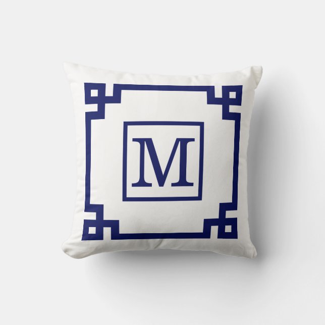Coussin Couleurs DIY clé grecque #2 Monogramme encadré mar (Recto)