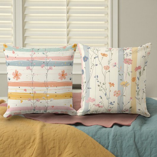 Coussin Couleurs Douces Fleurs Aquarelle Double Face