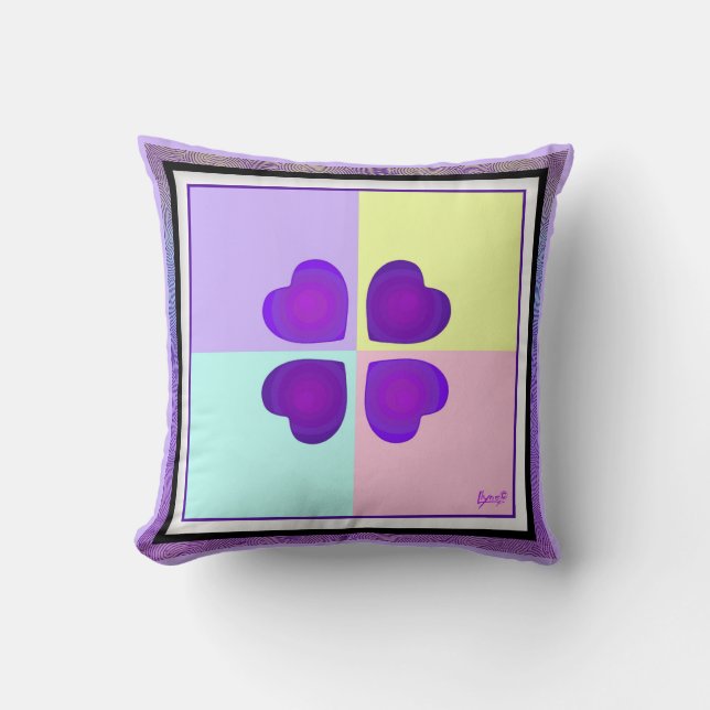 Coussin Couleurs pastel & coeurs violets battre (Recto)