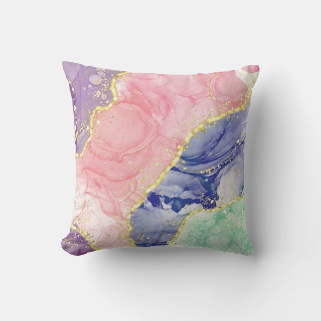 Coussin Couleurs pastel marbre or pailleté (Recto)
