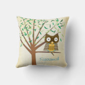 Coussin Couleurs vives Aqua Green Arbre moderne et hibou (Verso)