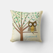 Coussin Couleurs vives Aqua Green Arbre moderne et hibou (Recto)