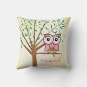 Coussin Couleurs vives Aqua Green Arbre moderne et hibou (Verso)