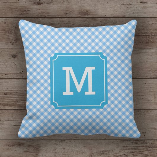 Coussin Country Chic Baby Blue En vichy Nom Monogramme