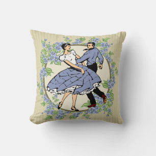 Coussin Country Dance Danseurs Carrés Bleu avec cadre flor