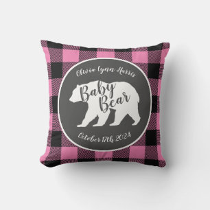 Coussin Country Mama ours Baby shower fille rose