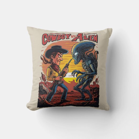 Coussin Coup de feu à Sundown - Cowboy vs Alien (Recto)
