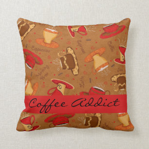 Coussin Coupe de café rouge et Brown Addict Personnalisé