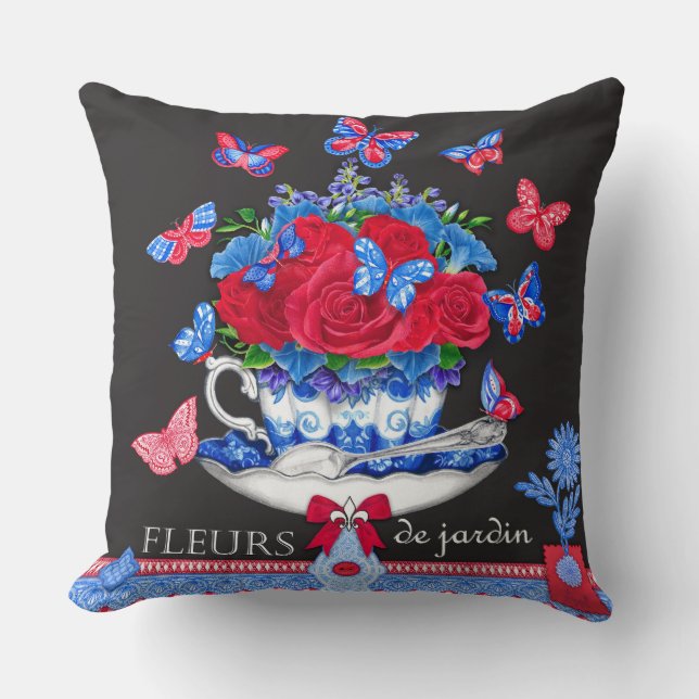 Coussin Coupe de porcelaine de fleur et fleurs Jeter l'ore (Recto)